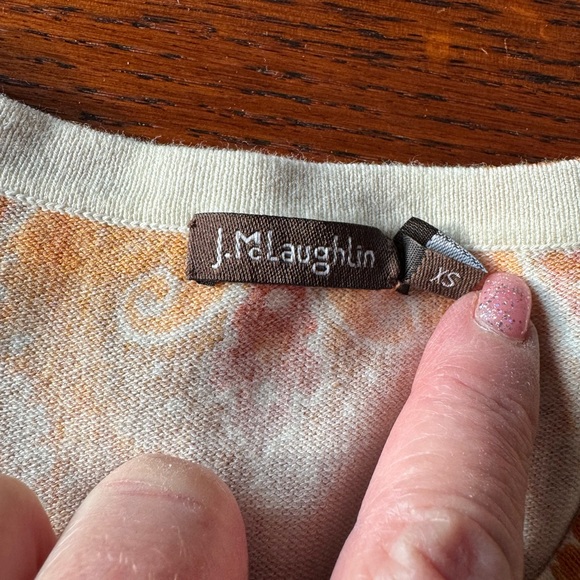 J. Mclaughlin Sweater Women's XS Orange Paisley Button Knit Top Cotton Modal - Picture 5 of 9